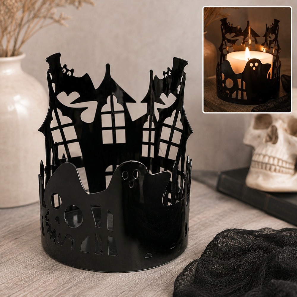 Bath & Body Works Slatkin Halloween Haunted House Ghost 3 Wick Candle Holder